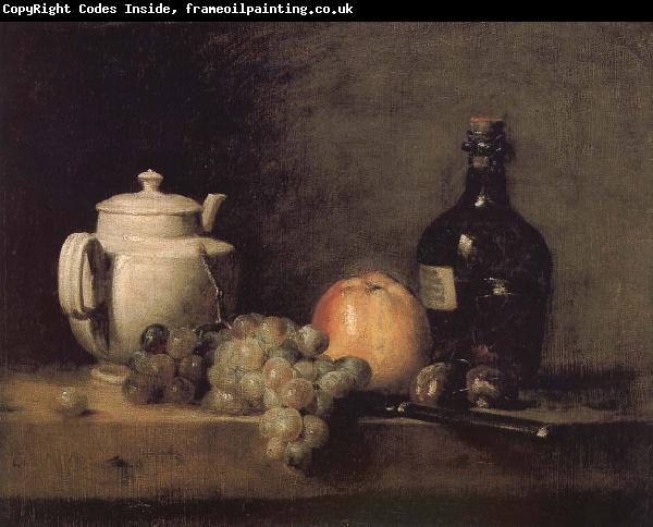 Jean Baptiste Simeon Chardin Teapot white grape apple bottle knife and Paris